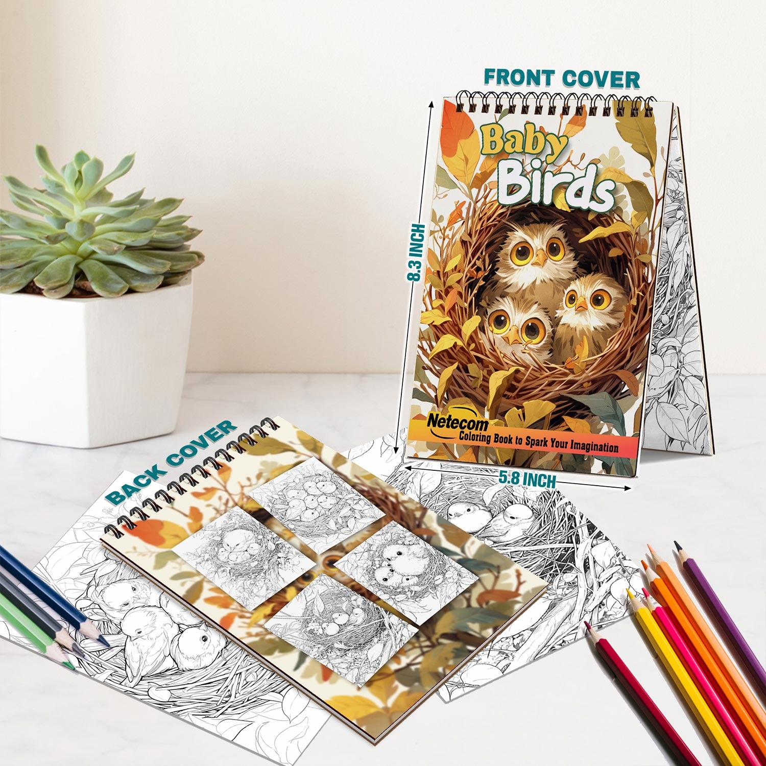 Netecom Baby Birds Spiral Bound Coloring Book For Adults