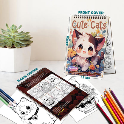 Netecom Cute Cats Spiral Bound Coloring Book For Adults