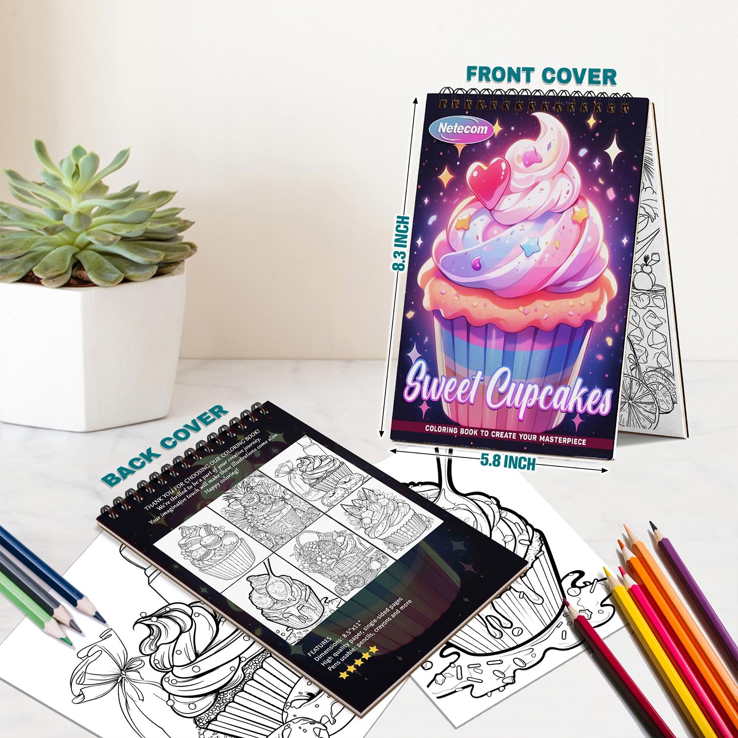 Netecom Sweet Cupcakes Spiral Bound Coloring Book For Adults