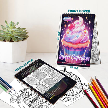 Netecom Sweet Cupcakes Spiral Bound Coloring Book For Adults