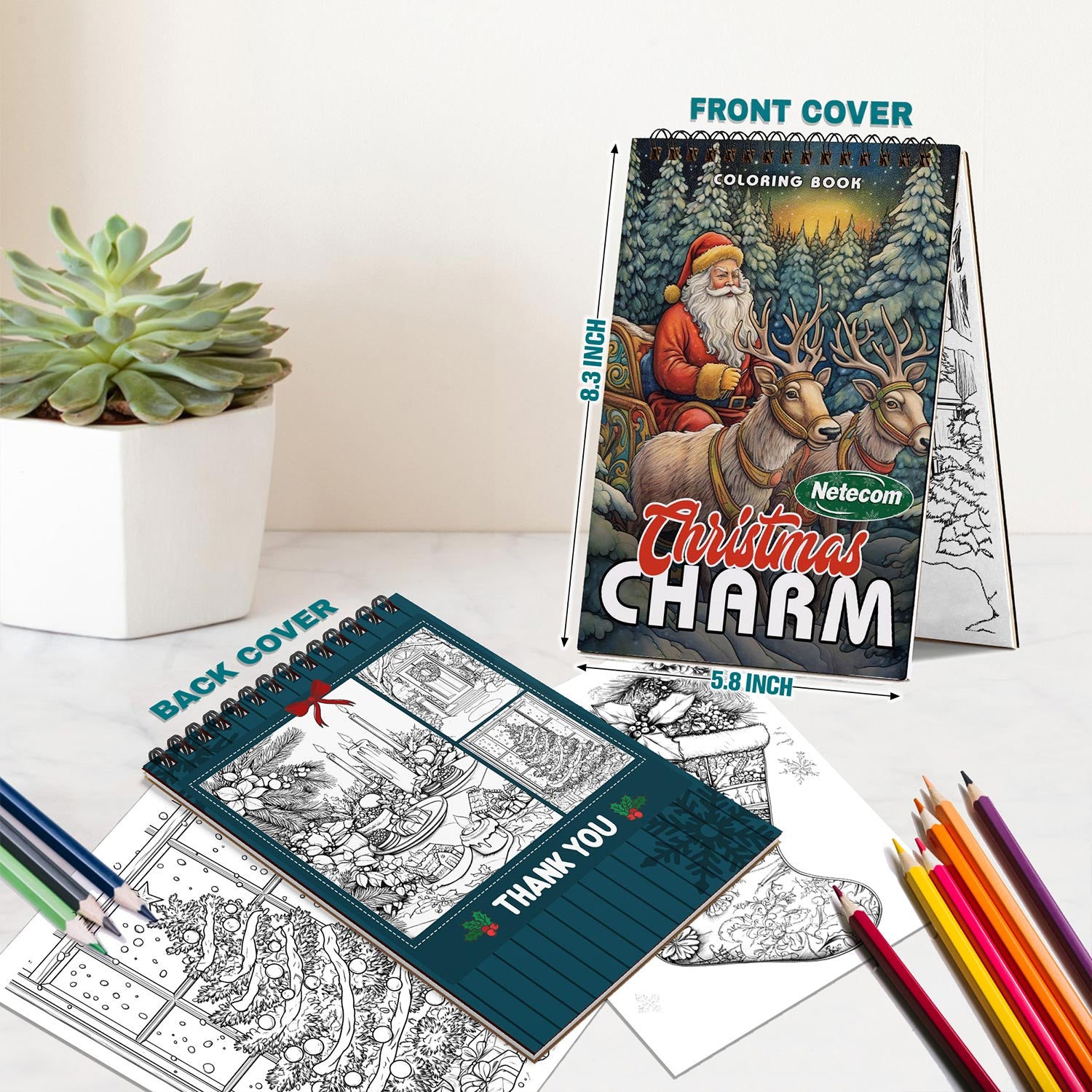 Netecom Christmas Charm Spiral Bound Coloring Book For Adults