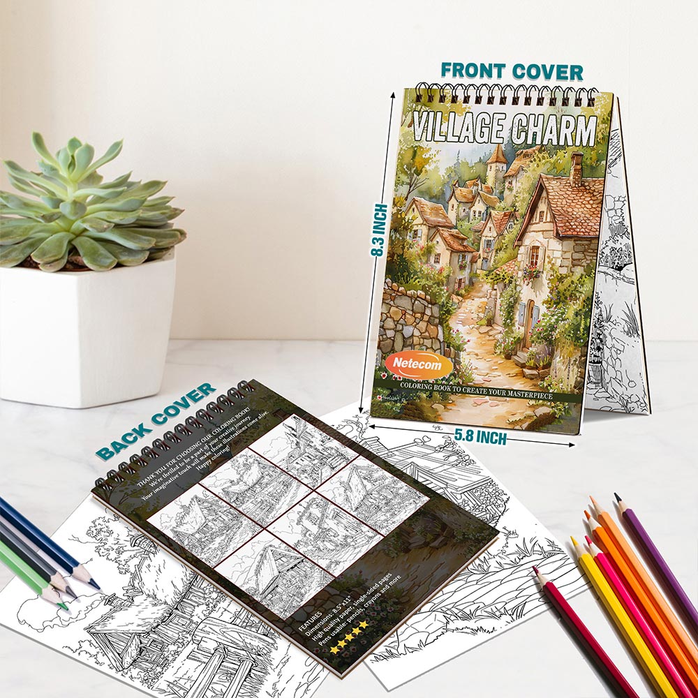 Village Charm Spiral Bound Coloring Book For Adults