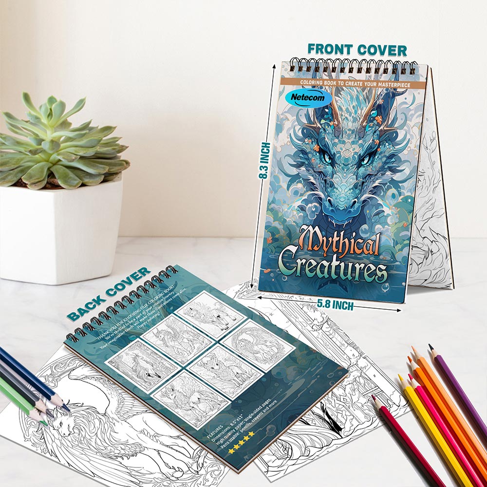 Mythical Creatures Spiral Bound Coloring Book For Adults