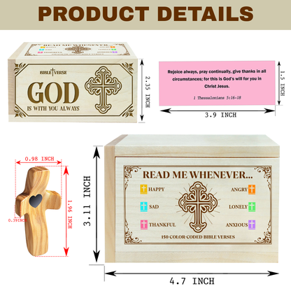 Netecom Handmade Bible Verse Box with Prayer Cross, 150 Upgrade Bible Verse Cards Box Set for Emotions and Feelings, Inspirational & Reflection, Handmade Prayer Boxs Gift for Women & Men