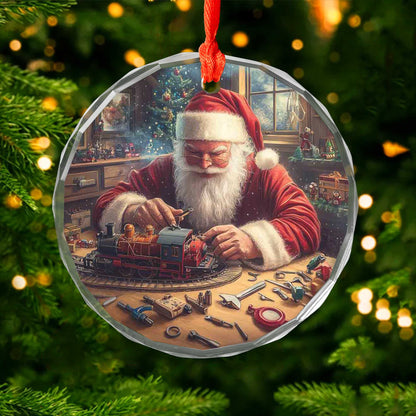 Netecom Santa Claus at Work Glass Ornament – Christmas Tree Decor, Holiday Keepsake Gift, 3 in