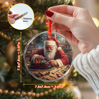 Netecom Santa Claus at Work Glass Ornament – Christmas Tree Decor, Holiday Keepsake Gift, 3 in