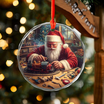 Netecom Santa Claus at Work Glass Ornament – Christmas Tree Decor, Holiday Keepsake Gift, 3 in