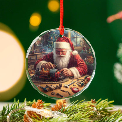 Netecom Santa Claus at Work Glass Ornament – Christmas Tree Decor, Holiday Keepsake Gift, 3 in