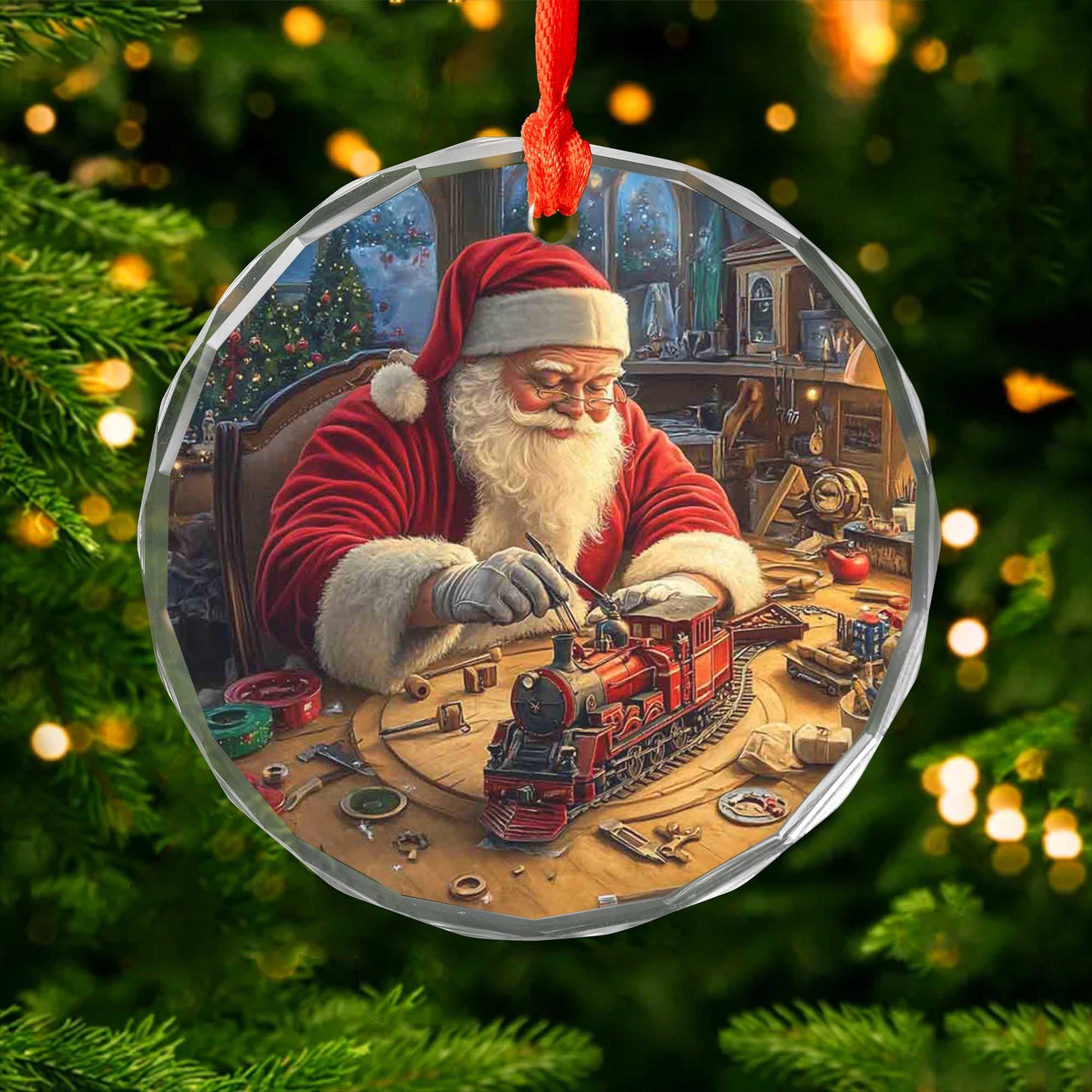 Netecom Santa Claus Glass Ornament – Christmas Workshop Decoration, Perfect Gift for the Holidays, 3 in