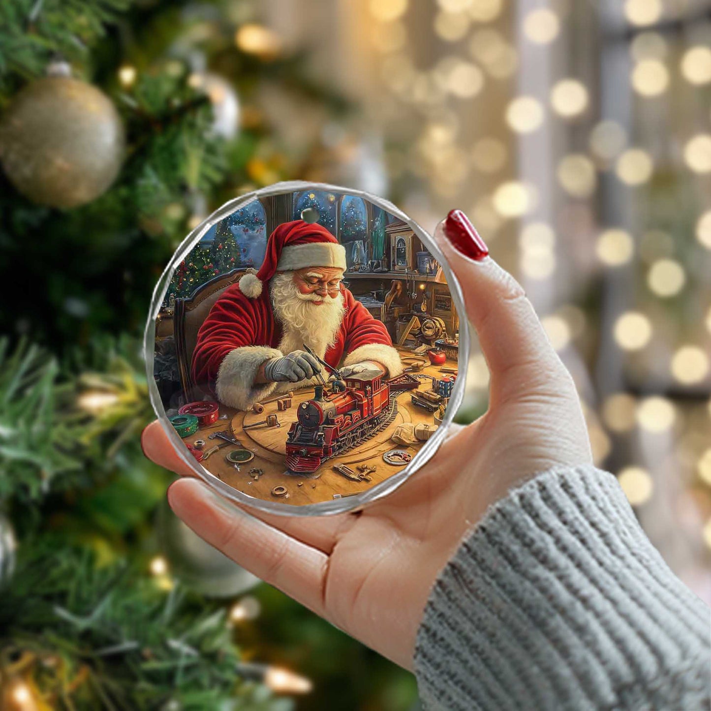 Netecom Santa Claus Glass Ornament – Christmas Workshop Decoration, Perfect Gift for the Holidays, 3 in