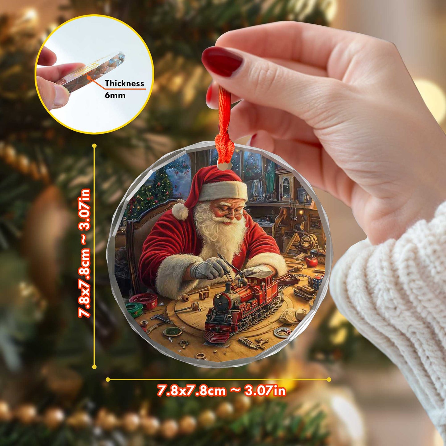 Netecom Santa Claus Glass Ornament – Christmas Workshop Decoration, Perfect Gift for the Holidays, 3 in
