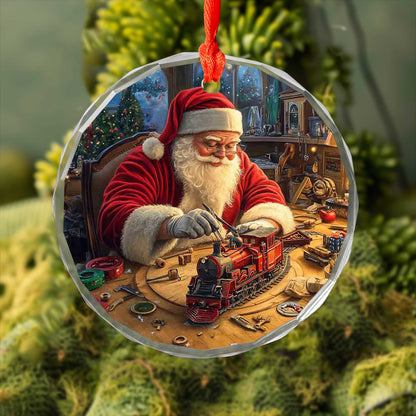 Netecom Santa Claus Glass Ornament – Christmas Workshop Decoration, Perfect Gift for the Holidays, 3 in