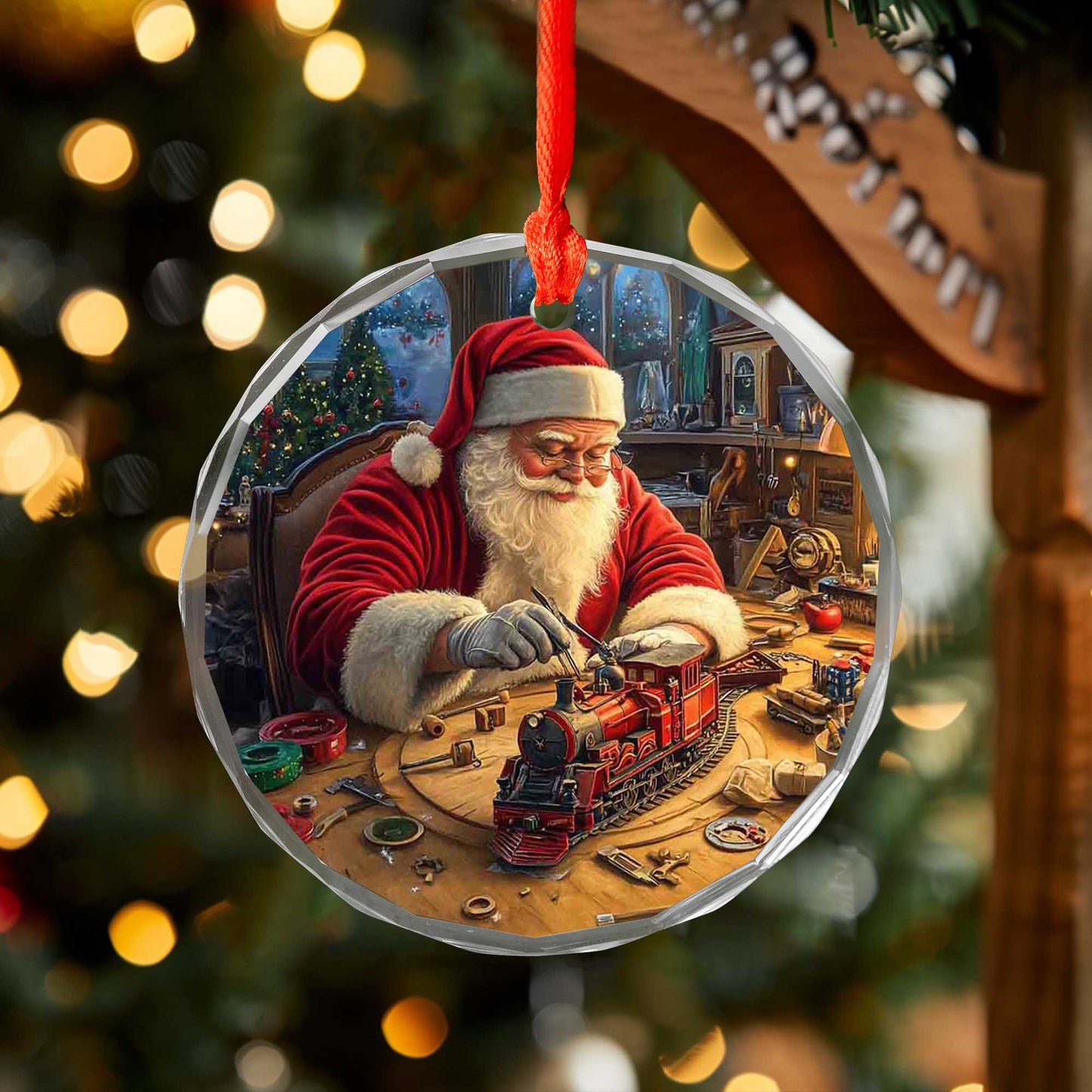 Netecom Santa Claus Glass Ornament – Christmas Workshop Decoration, Perfect Gift for the Holidays, 3 in
