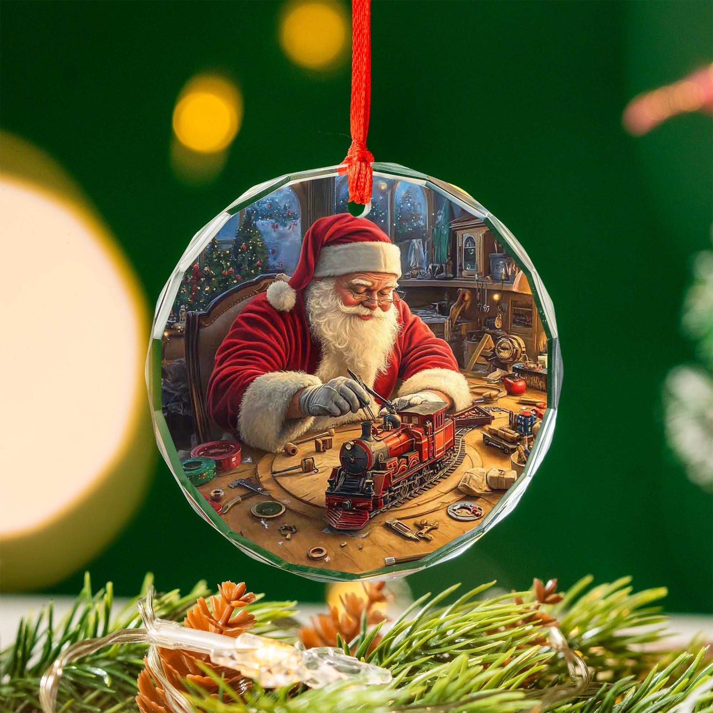 Netecom Santa Claus Glass Ornament – Christmas Workshop Decoration, Perfect Gift for the Holidays, 3 in