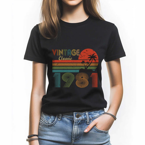 Netecom Vintage 1981 T-Shirt for Women, Classic Retro Birthday Shirt, Stylish 1981 Shirt, Perfect Gift for Retro Lovers