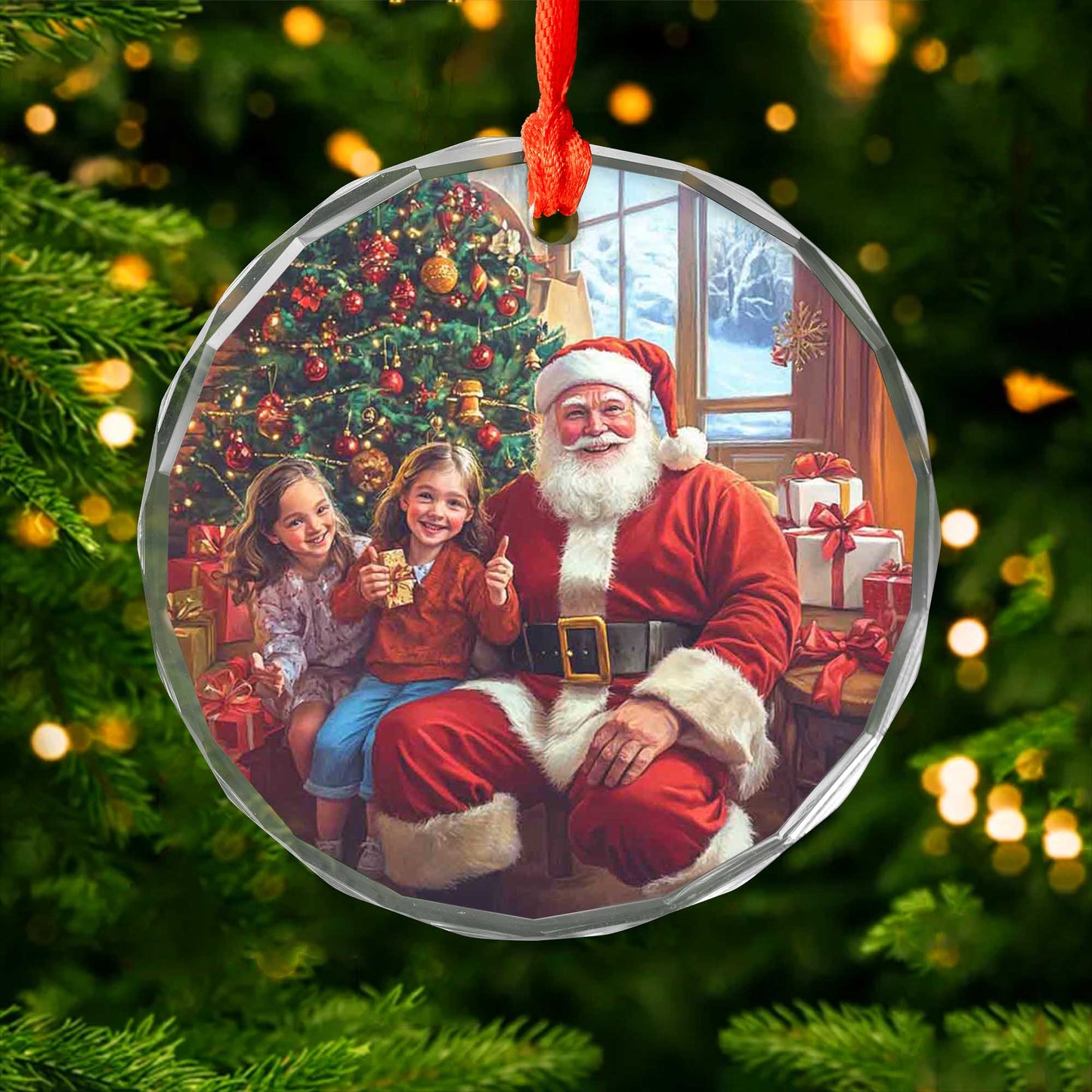 Netecom Santa Claus with Children Glass Ornament – Christmas Tree Decoration, Holiday Keepsake Gift, 3 in