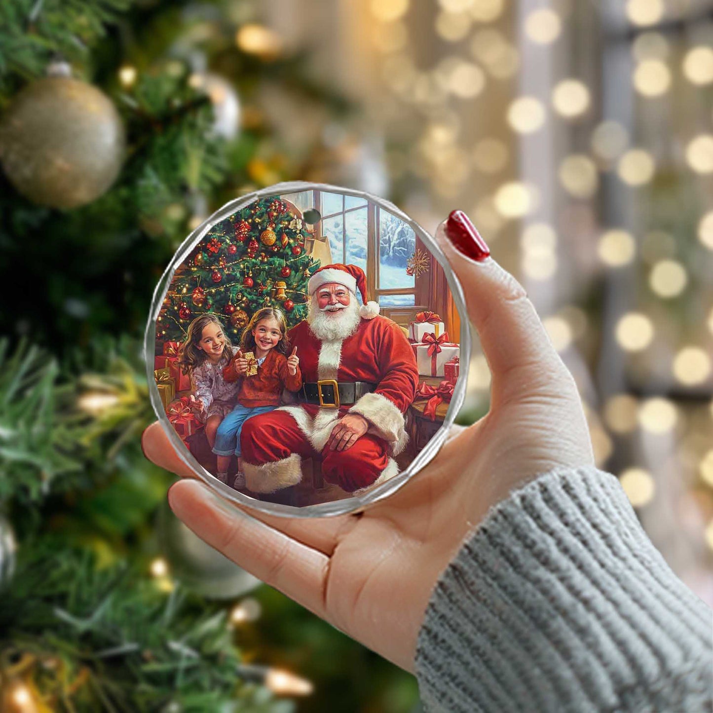 Netecom Santa Claus with Children Glass Ornament – Christmas Tree Decoration, Holiday Keepsake Gift, 3 in