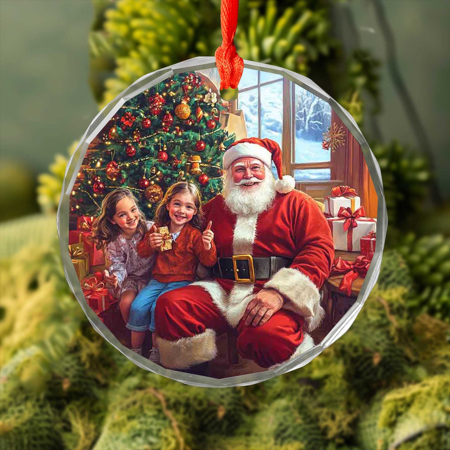 Netecom Santa Claus with Children Glass Ornament – Christmas Tree Decoration, Holiday Keepsake Gift, 3 in