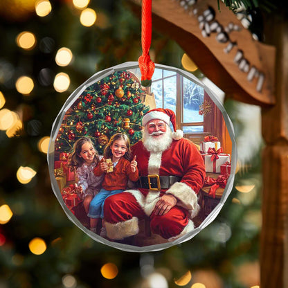 Netecom Santa Claus with Children Glass Ornament – Christmas Tree Decoration, Holiday Keepsake Gift, 3 in