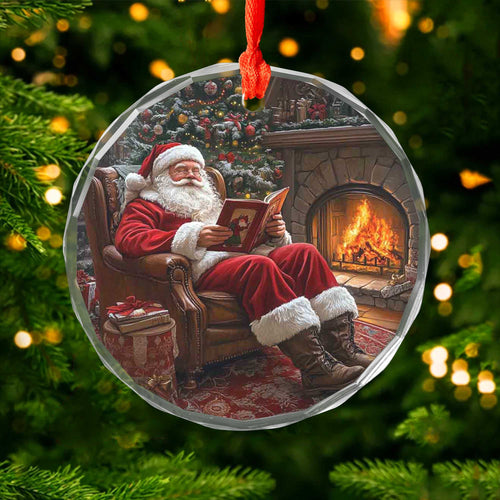 Netecom Santa Claus Glass Ornament – Relaxing by the Fire, Christmas Tree Decoration, Perfect Holiday Gift, 3 in