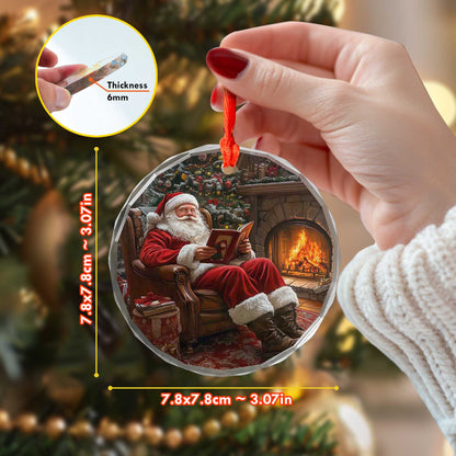Netecom Santa Claus Glass Ornament – Relaxing by the Fire, Christmas Tree Decoration, Perfect Holiday Gift, 3 in