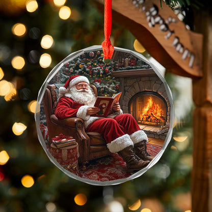 Netecom Santa Claus Glass Ornament – Relaxing by the Fire, Christmas Tree Decoration, Perfect Holiday Gift, 3 in
