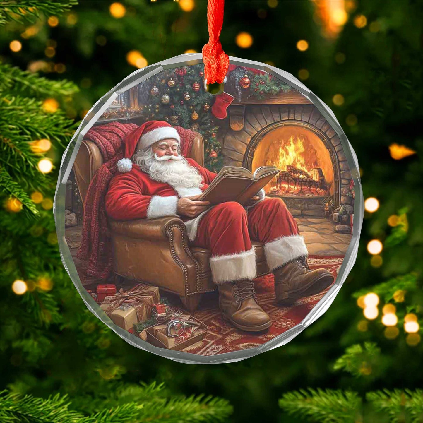 Netecom Santa Claus with Book Glass Ornament – Christmas Tree Decor, Cozy Holiday Keepsake Gift, 3 in