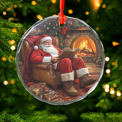 Netecom Santa Claus with Book Glass Ornament – Christmas Tree Decor, Cozy Holiday Keepsake Gift, 3 in