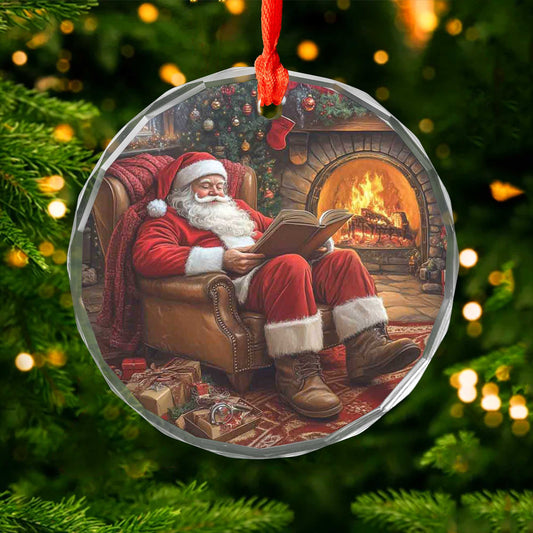 Netecom Santa Claus with Book Glass Ornament – Christmas Tree Decor, Cozy Holiday Keepsake Gift, 3 in