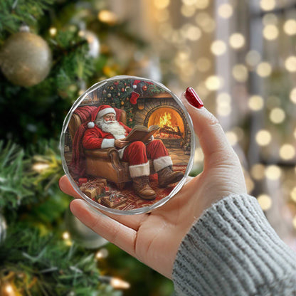 Netecom Santa Claus with Book Glass Ornament – Christmas Tree Decor, Cozy Holiday Keepsake Gift, 3 in