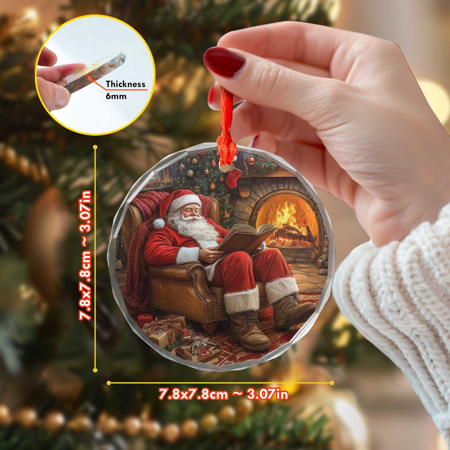 Netecom Santa Claus with Book Glass Ornament – Christmas Tree Decor, Cozy Holiday Keepsake Gift, 3 in