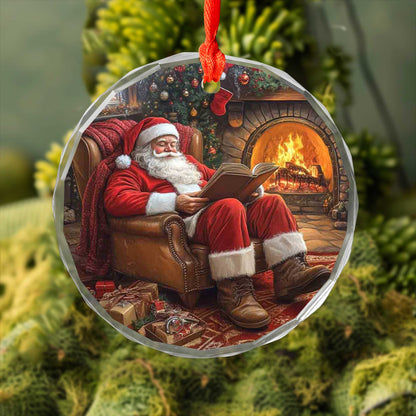 Netecom Santa Claus with Book Glass Ornament – Christmas Tree Decor, Cozy Holiday Keepsake Gift, 3 in