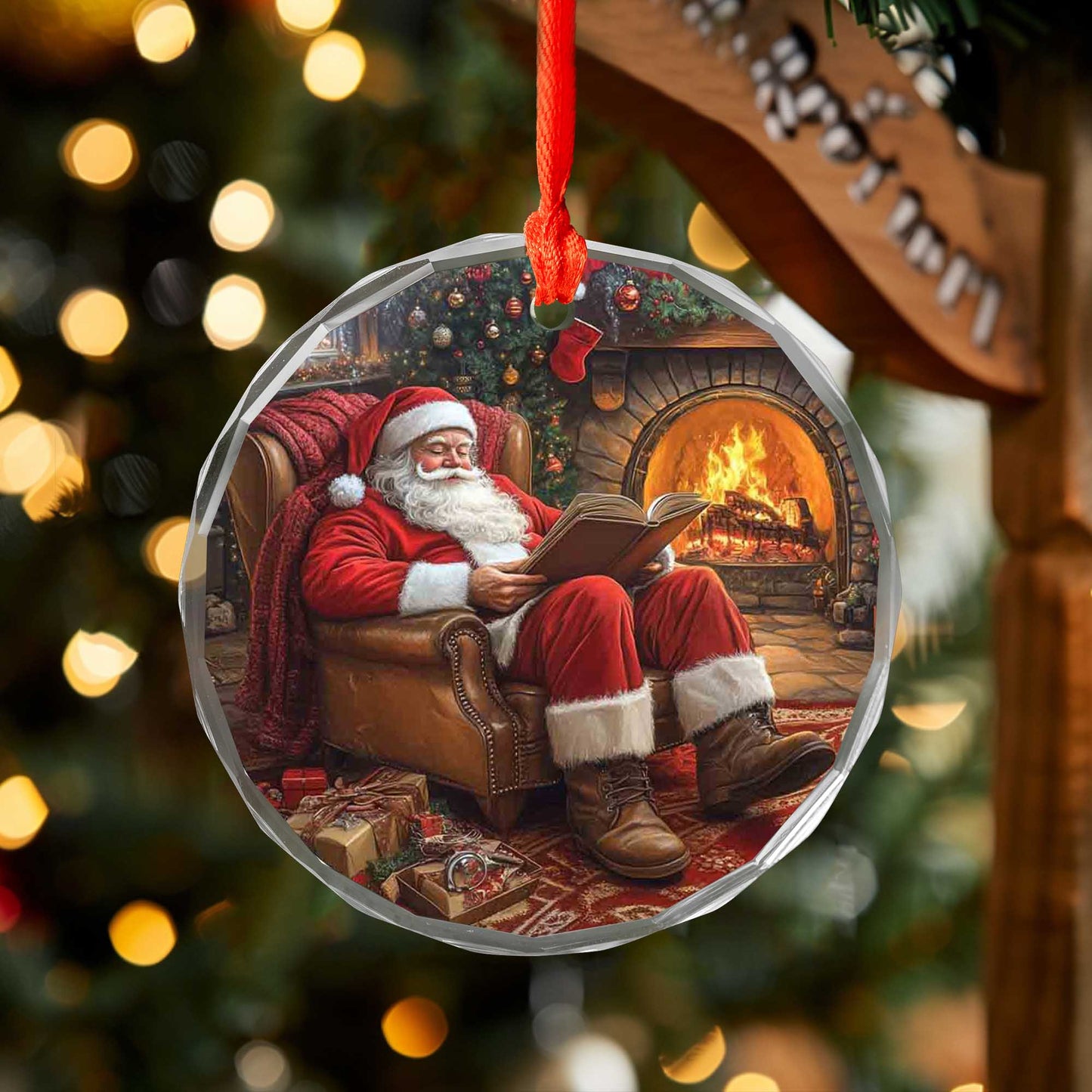 Netecom Santa Claus with Book Glass Ornament – Christmas Tree Decor, Cozy Holiday Keepsake Gift, 3 in