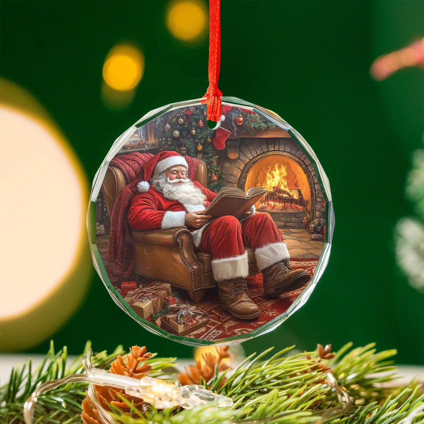 Netecom Santa Claus with Book Glass Ornament – Christmas Tree Decor, Cozy Holiday Keepsake Gift, 3 in