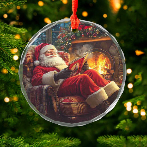 Netecom Santa Claus Reading Glass Ornament – Christmas Tree Decoration, Holiday Keepsake Gift, 3 in