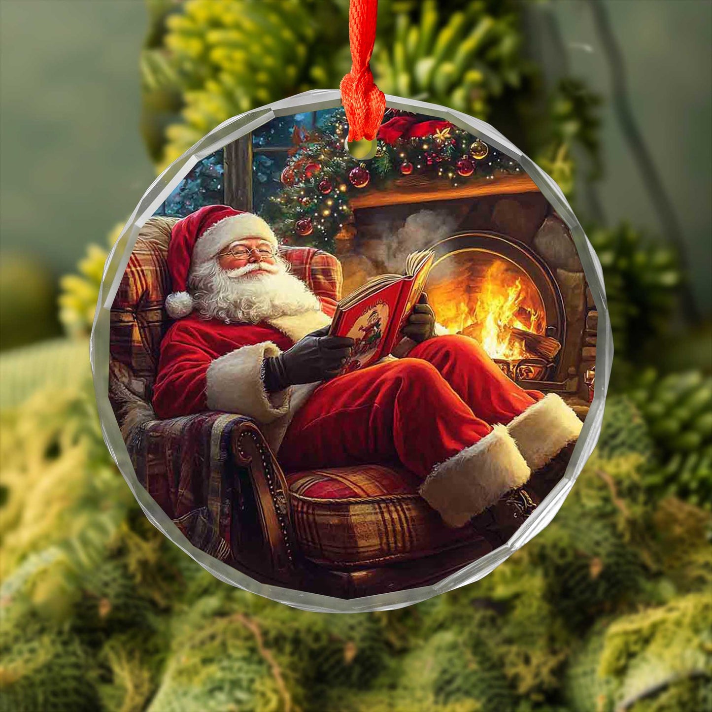 Netecom Santa Claus Reading Glass Ornament – Christmas Tree Decoration, Holiday Keepsake Gift, 3 in