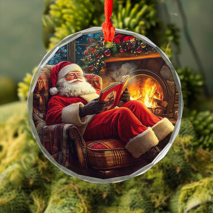 Netecom Santa Claus Reading Glass Ornament – Christmas Tree Decoration, Holiday Keepsake Gift, 3 in