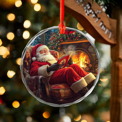 Netecom Santa Claus Reading Glass Ornament – Christmas Tree Decoration, Holiday Keepsake Gift, 3 in