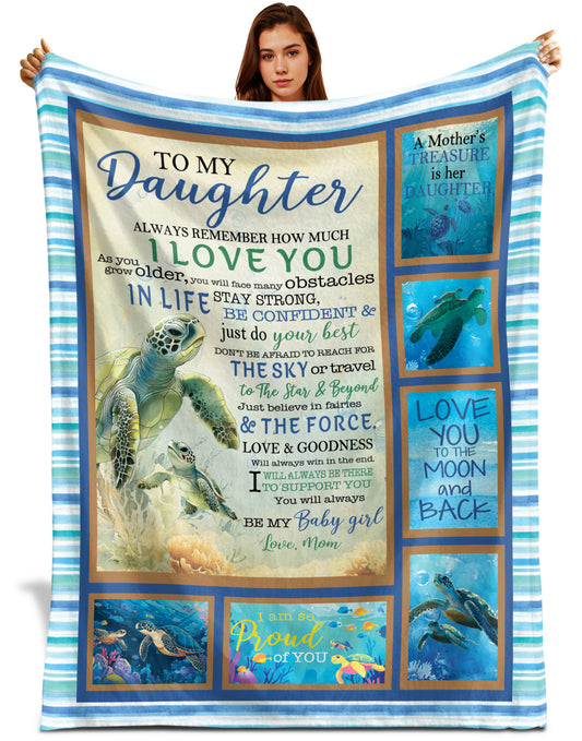 Netecom Personalized Turtle To My Daughter Blanket from Mom, Custom Letter Throw Blanket for Couch, Bed or Sofa, Ultra Soft Warm Gift for Daughter’s Birthday, Thanksgiving and Christmas