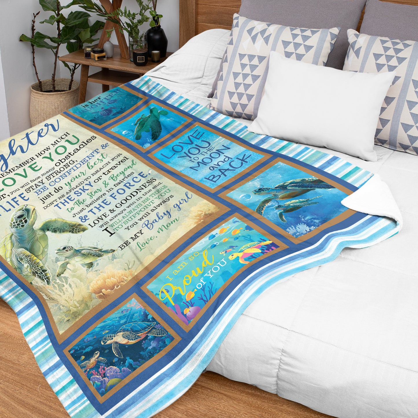 Netecom Personalized Turtle To My Daughter Blanket from Mom, Custom Letter Throw Blanket for Couch, Bed or Sofa, Ultra Soft Warm Gift for Daughter’s Birthday, Thanksgiving and Christmas