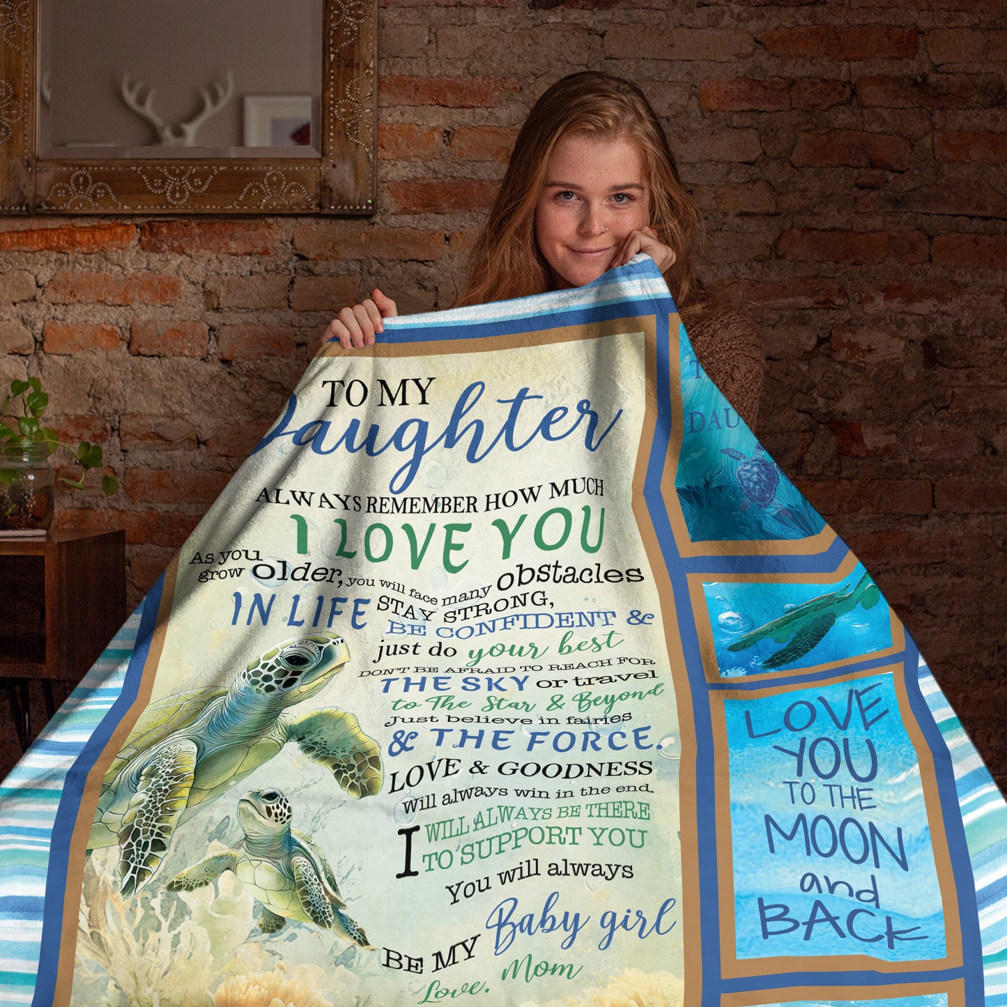 Netecom Personalized Turtle To My Daughter Blanket from Mom, Custom Letter Throw Blanket for Couch, Bed or Sofa, Ultra Soft Warm Gift for Daughter’s Birthday, Thanksgiving and Christmas