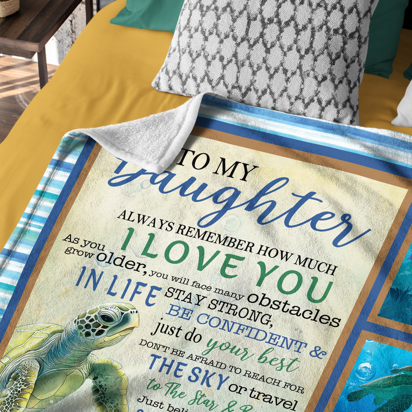 Netecom Personalized Turtle To My Daughter Blanket from Mom, Custom Letter Throw Blanket for Couch, Bed or Sofa, Ultra Soft Warm Gift for Daughter’s Birthday, Thanksgiving and Christmas