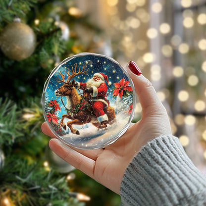 Netecom Santa Claus Riding Reindeer Glass Ornament – Christmas Tree Decoration, Holiday Keepsake Gift, 3 in
