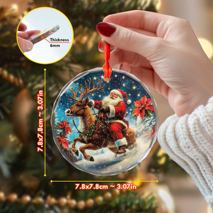 Netecom Santa Claus Riding Reindeer Glass Ornament – Christmas Tree Decoration, Holiday Keepsake Gift, 3 in