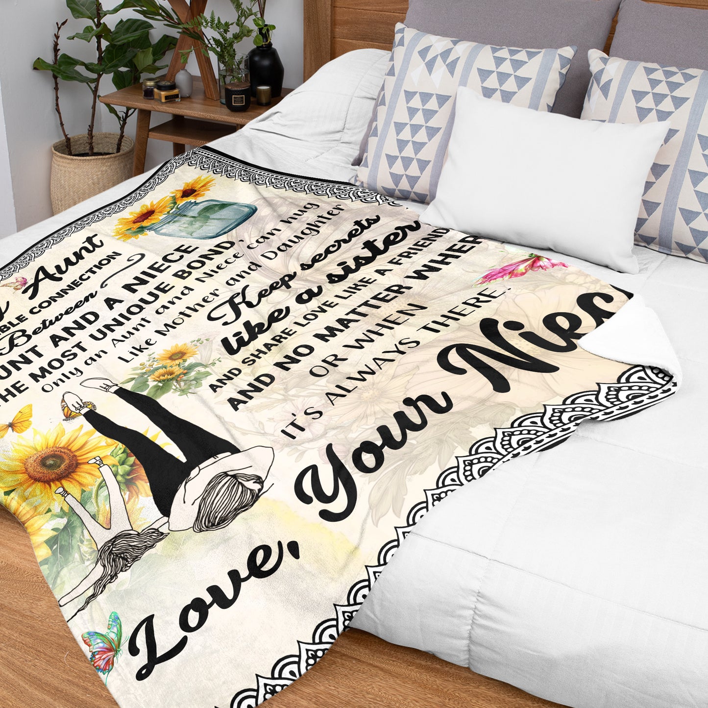 Netecom Personalized Sunflower To My Aunt Blanket from Niece, Custom Love Letter Throw Blanket for Couch, Bed or Sofa, Ultra Soft Warm Gift for Aunt’s Birthday and Christmas