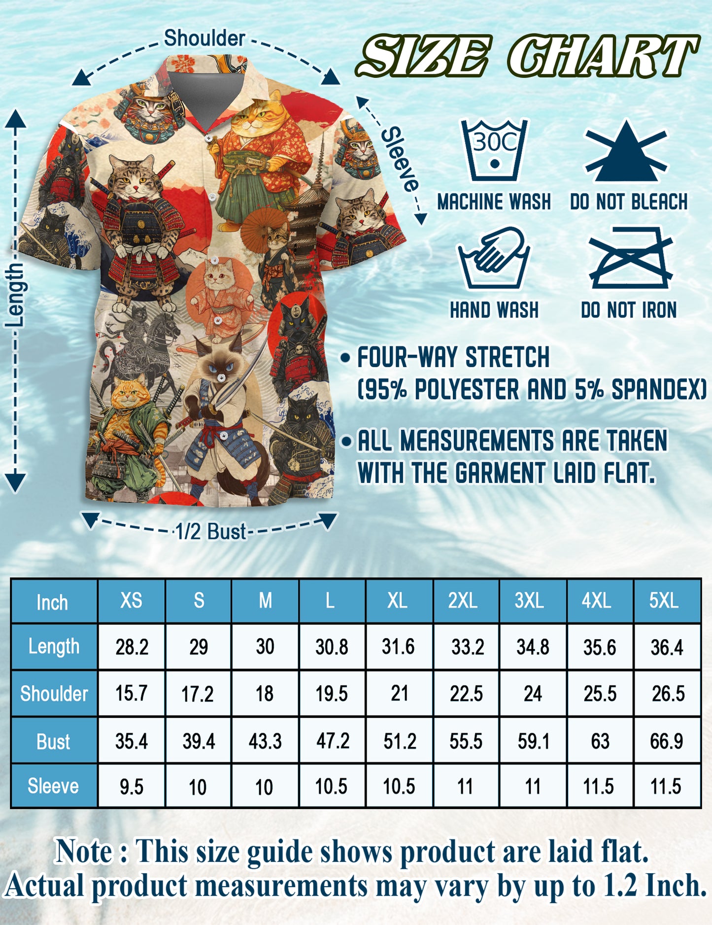 Netecom Matching Japanese Samurai Cat Hawaiian Shirt for Dog and Owner, Aloha Summer Shirt, Samurai Cat Print Outfit for Pet and Human, Beach Vacation Casual Wear