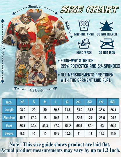Netecom Matching Japanese Samurai Cat Hawaiian Shirt for Dog and Owner, Aloha Summer Shirt, Samurai Cat Print Outfit for Pet and Human, Beach Vacation Casual Wear
