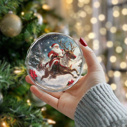 Netecom Santa Claus and Reindeer Glass Ornament – Christmas Tree Decoration, Seasonal Keepsake Gift, 3 in