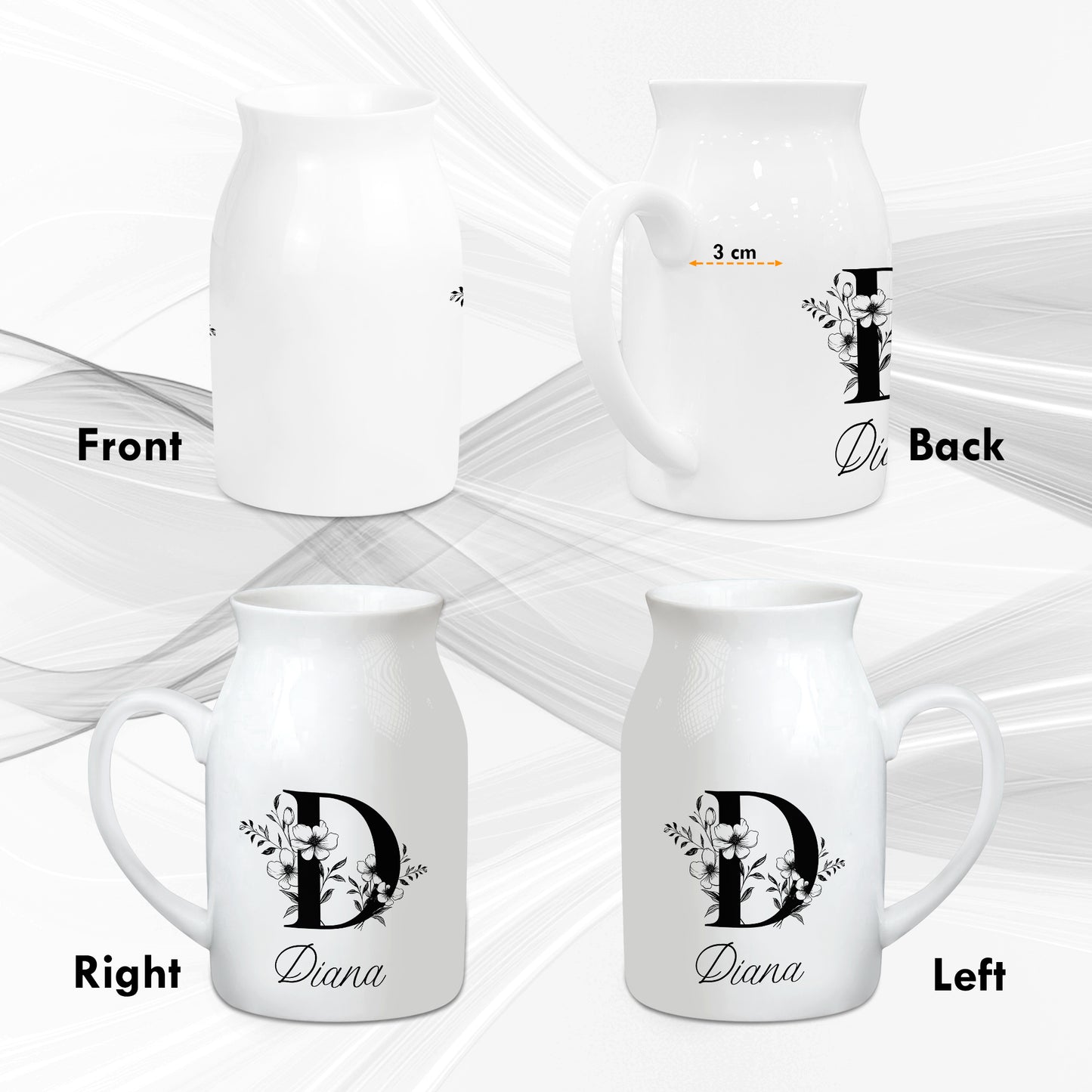 Netecom Elegant Gold Monogram Ceramic Pitcher, Personalized Floral Vase for Christmas, Weddings, or Holiday Home Decor