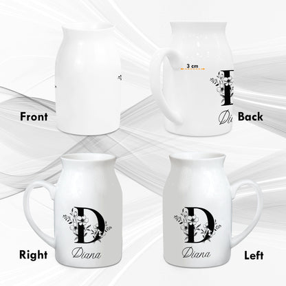 Netecom Elegant Gold Monogram Ceramic Pitcher, Personalized Floral Vase for Christmas, Weddings, or Holiday Home Decor